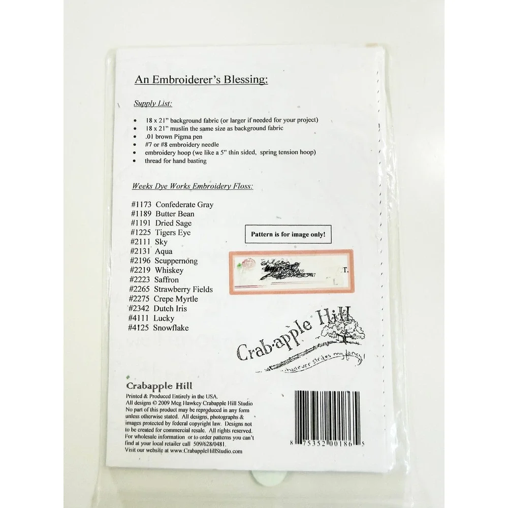 Crabapple Hill Embroidery Pattern Unisex OS Beige #248 An Embroiderer's Blessing